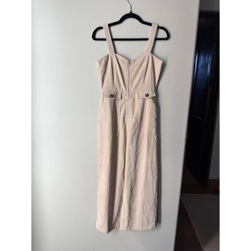 Nasty Gal Cream Corduroy Wide Leg Jumpsuit 4 Sweetheart Zip Y2K Cottagecore - Picture 2 of 7